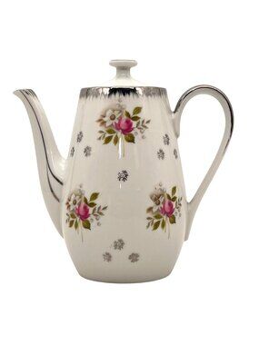 Yamamoto Fine China Japan Coffee Pitcher Tea Pot Floral Pattern Silver Trim 8"